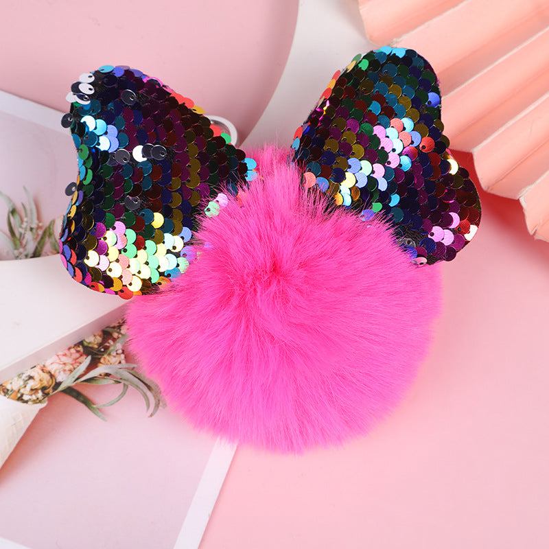 Wholesale Color Sequin Bow Hair Ball Keychain